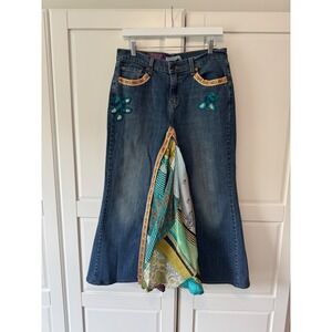 Levis 515 Upcycled Patchwork Denim Maxi Skirt Boho Funky Hippy Chic Boutique 10M